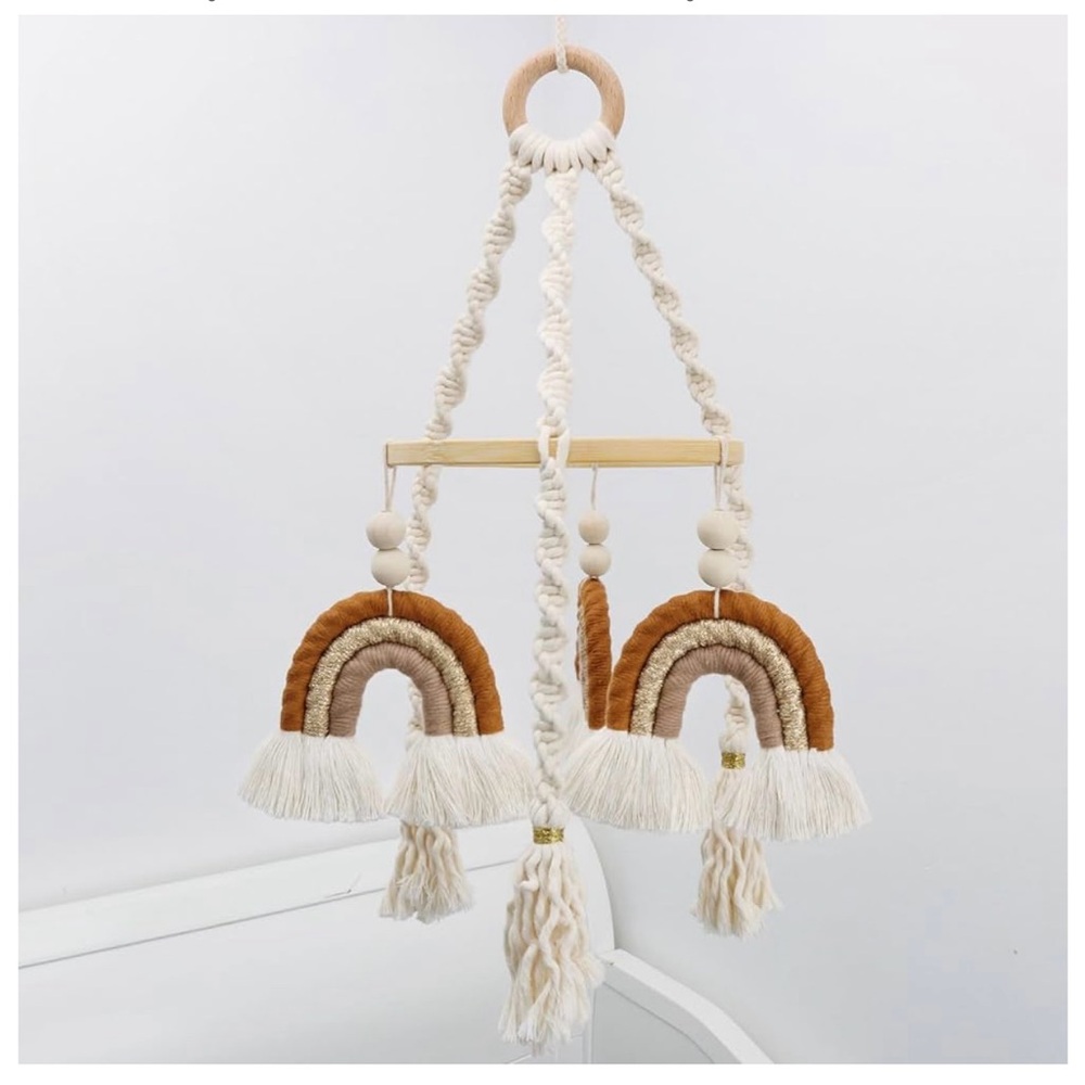 Rainbow macrame crib mobile